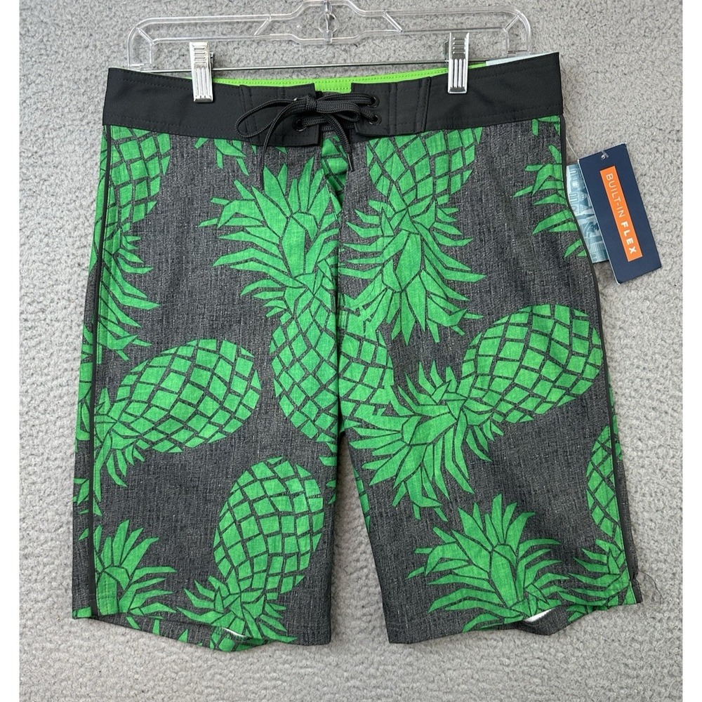 Old Navy California Board Shorts Mens 28 Green Hybrid Swim Trunks Pineapple NWT